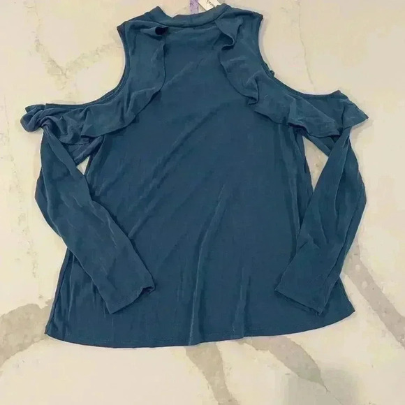 Francescas NWT Alya Blue Cold Shoulder Ruffle Long Sleeve Blouse Women’s Small - Picture 6 of 8